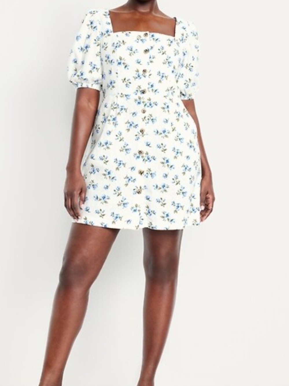 Old Navy White Mini Dress with Blue and Tan Floral Print Linen Blend